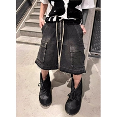 做旧多口袋直筒牛仔工装短裤男款抽绳毛边宽松五分短裤NY109，男装牛仔裤，星座1116A（原606A-3）