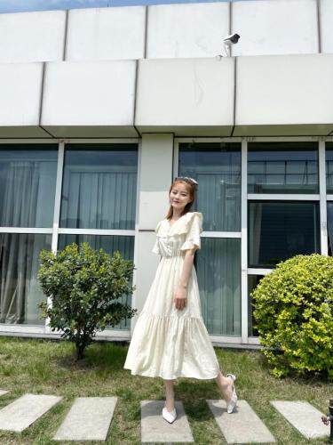 夏季新款荷叶边连衣裙，女装连衣裙，朗蔻