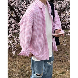 格纹衬衫美式复古开衫男宽松上衣高街潮CY0021 P50图片