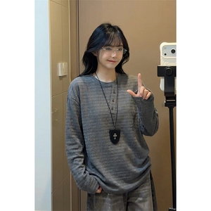 松弛感舒适时尚上衣韩系ins风极简亨利领肌理感T恤HY906TP35控58图片