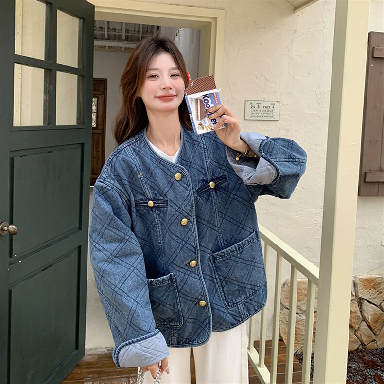 牛仔绗缝夹棉短外套C170-8009-P185-K278,女装棉衣/棉服,2C170