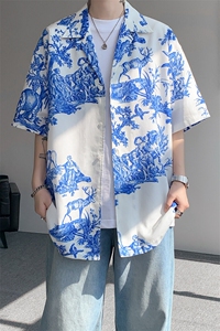 8XL-M 天丝亚麻清爽晕染古巴领短袖衬衫男半截袖冰丝衬衣CS525P58图片