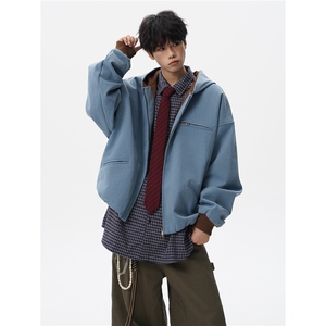 8XL-M 美式复古撞色连帽水洗夹克男高级感做旧情侣外套JK1327P88图片