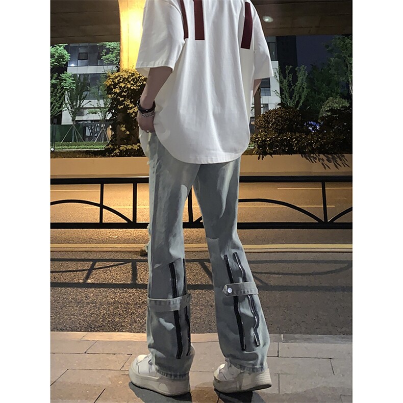 B221美式ins高街暗黑系小众拉链直筒牛仔裤LK23073-P65控88,男装牛仔裤,电商B221