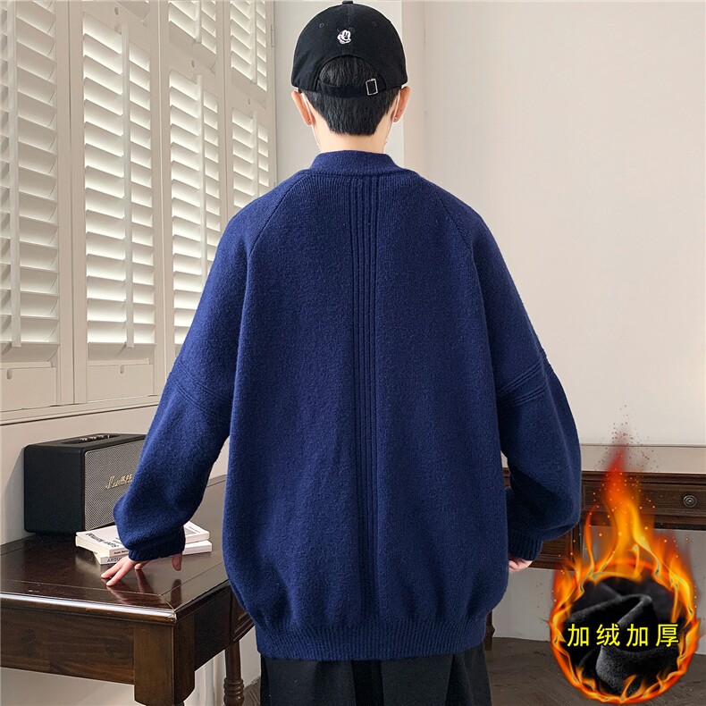 MY7326加绒-TP65半拉链新款针织衫男慵懒风针织长袖套头毛衣外套,男装针织衫/毛衣,电商A320