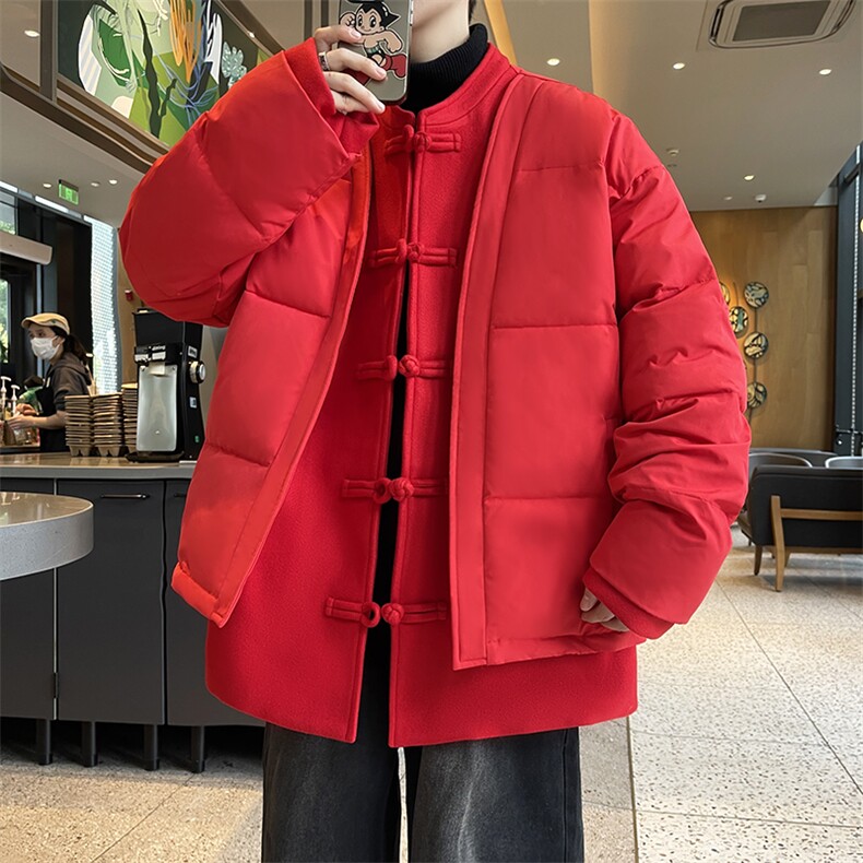 中式唐装男款冬季加厚风汉服青红色立领休闲外套A33-P158,男装棉衣,星座816A（原B366）