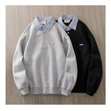 0D629-P48春季假两件衬衫拼接亨利领卫衣外套男韩系宽松polo领，男装衬衫，电商B323A