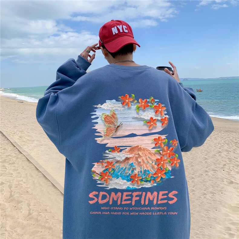 ！直播品质重磅宽松大码港风水彩花圆领卫衣WY113-特p28，男装卫衣，星座508（原C305）