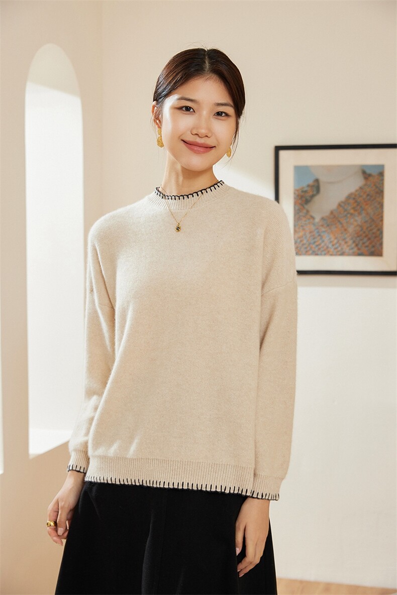 花样编制法·减龄洋气宽松圆领时尚百搭通勤羊绒衫,女装羊绒衫,澳冬特羊绒