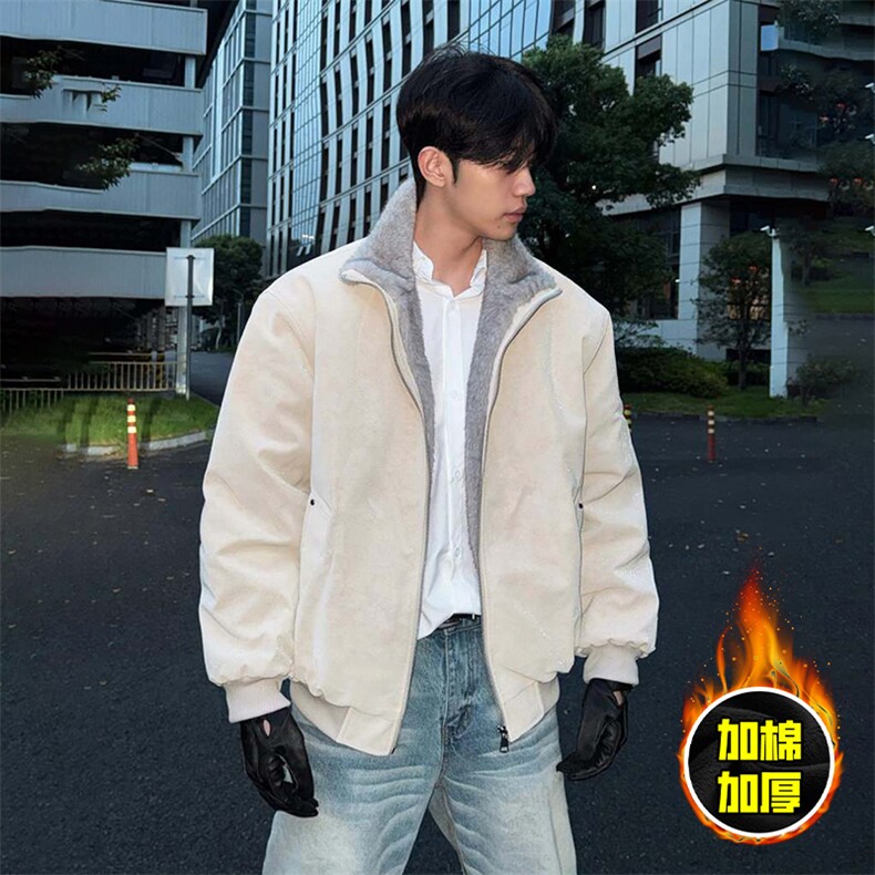 现货高品质美式高街重磅座山雕毛毛立领pu麂皮棉衣男女加厚外套冬，男装棉衣，电商A443