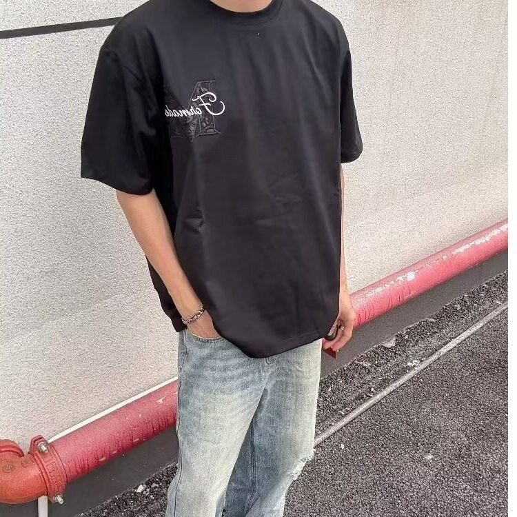 美式黑色立体浮雕短袖男款夏季小众提花刺绣t恤重磅半袖 TC23图片