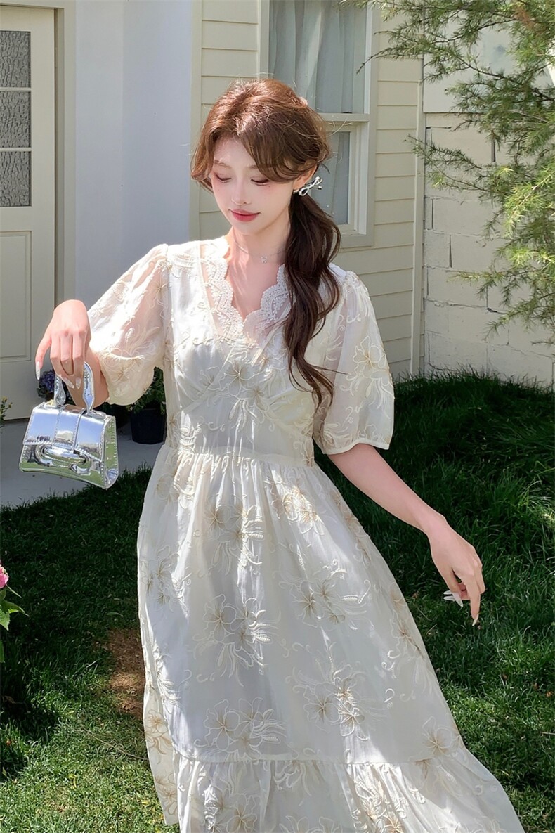 时尚森系宽松连衣裙女2025夏季新款法式浪漫度假氛围感显瘦长裙子,女装连衣裙,浙宝208A