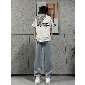现货 夏季显瘦破洞设计感宽松直筒高街薄款休闲牛仔裤K5802-特P35图片