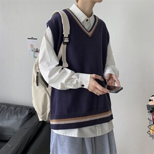 秋冬港风加厚针织衫V领毛衣马甲背心JKDK学院风制服男女W09/P55,加厚v领毛衣搭配图片