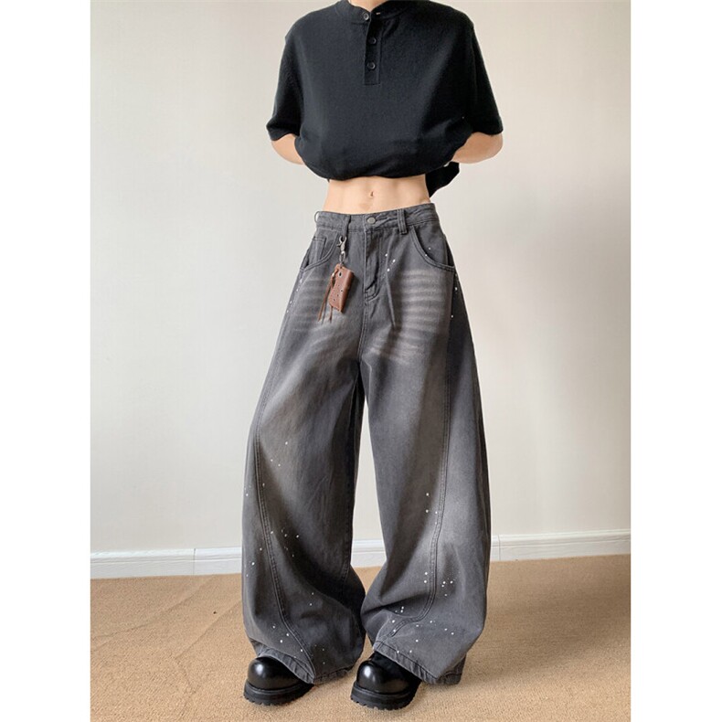 美式复古泼墨牛仔裤男女设计感高级感弯刀小众裤子长裤潮N697-P53，男装牛仔裤，星座308B-2