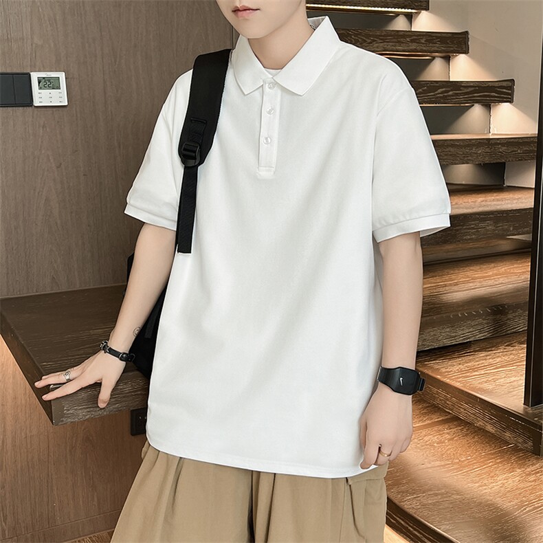 P02短袖男夏季新款纯色潮流半袖上衣休闲透气高级翻领polo衫T恤衫，男装T恤，星座115A-2