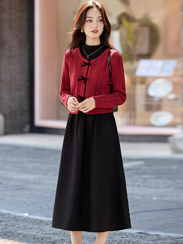 秋冬气质范两件套女2025新款针织线衫外套淑女范连衣裙套装裙,女装套装/套裙,香水丽阁