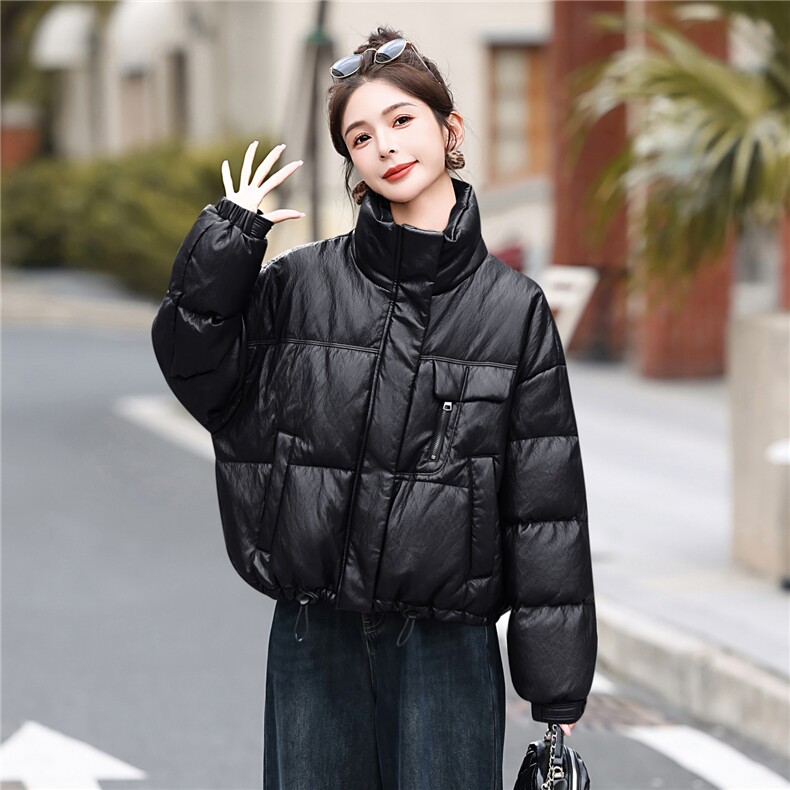 高端柔软蛋白皮时尚羽绒服女免洗立领皮衣时尚韩版时尚2026冬新款,女装羽绒服,意芙