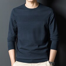 长袖T恤男春秋冬季新款圆领中年男装商务休闲针织毛衣打底衫上衣图片