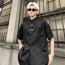 潮新中式金属装饰高级感衬衫男女衬衫复古潮流百搭情侣衬衣P48，男装衬衫，电商C307