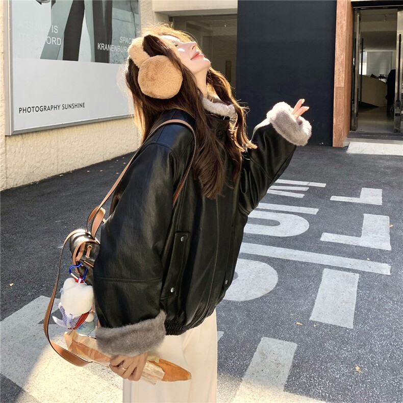 韩2026新款冬季仿兔绒皮衣外套女保暖内胆复古加厚夹克女,女装皮草,2C218