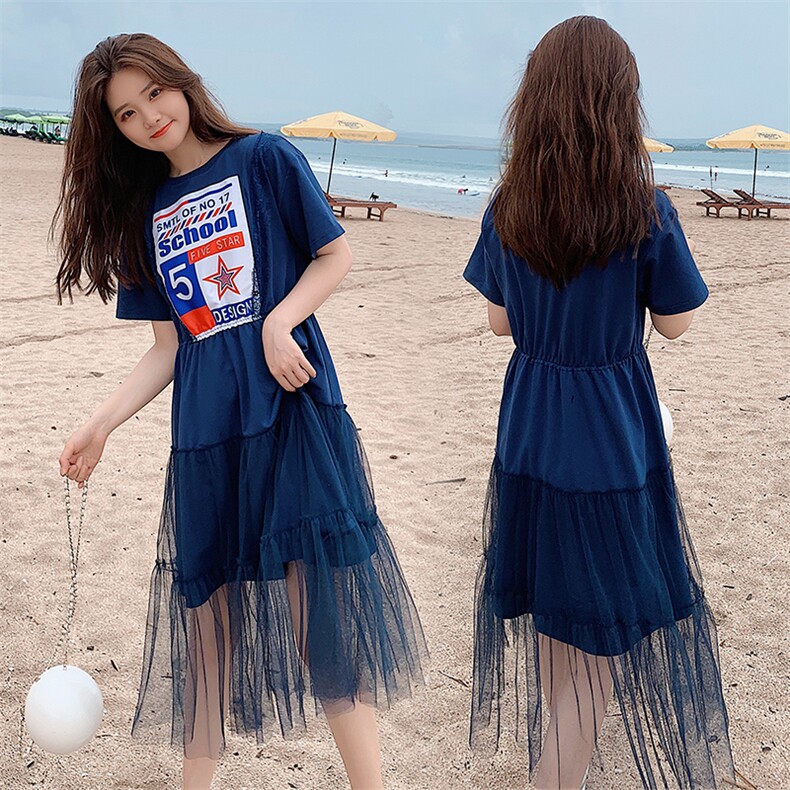 现货8319-1709-P95新款印花网纱拼接连衣裙控价148,女装连衣裙,浙宝271