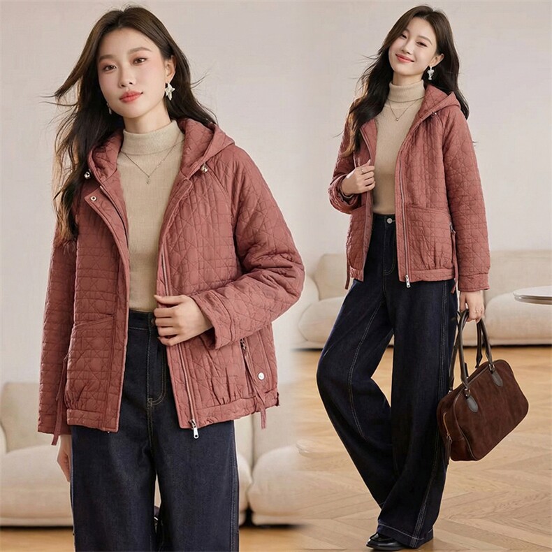 2025冬装新款简约时尚休闲加绒保暖连帽外套，女装短外套，阿丹