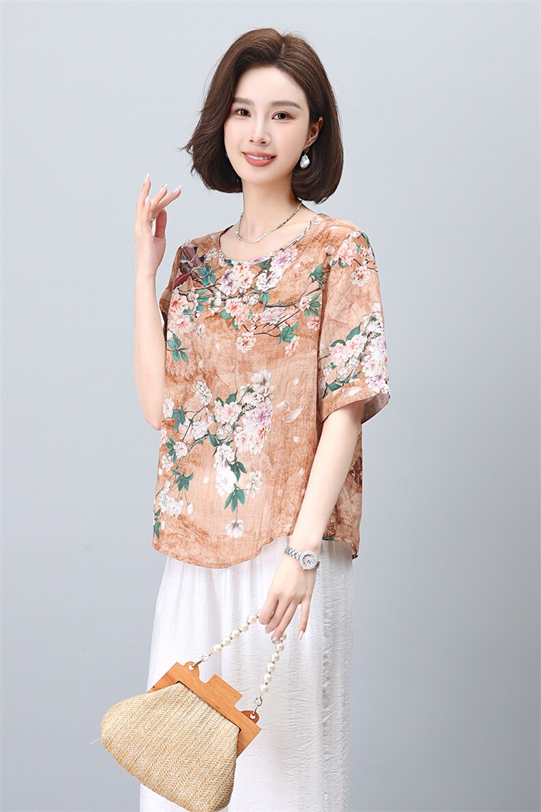 杭州大牌真丝妈妈t恤女士2024新款夏洋气中年重磅桑蚕丝衬衫上衣,女装套装/套裙,凝聚力