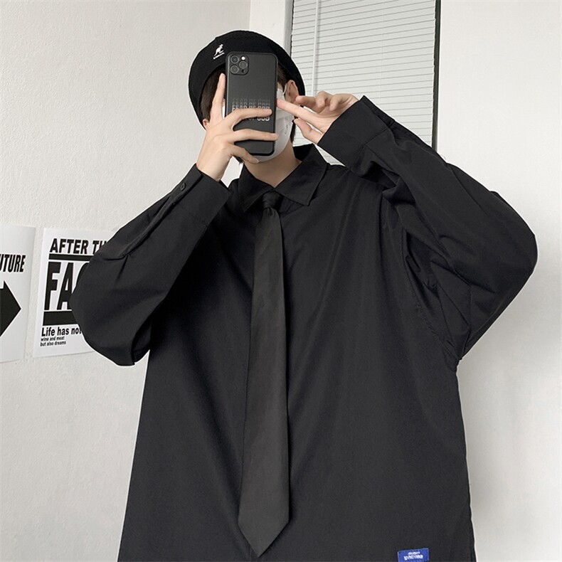长袖衬衫男港风日系酷丝绵宽松版衬衫C410P30，男装衬衫，星座1116-2