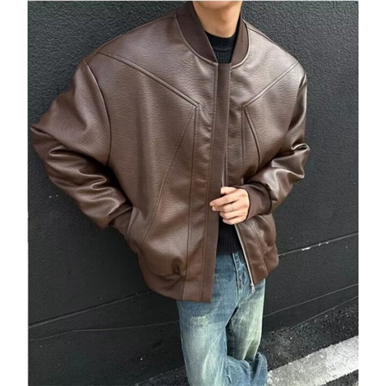 廓形立领皮棉衣男秋冬bomber棒球领棉服酷帅机车外套J2927,男装棉衣,星座1116A（原606A-3）