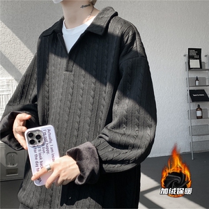 假两件卫衣男秋冬加绒加厚提花无帽打底衫宽松大码上衣WY008加绒图片