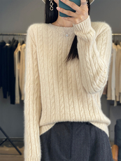 2025年秋季新款百搭圆领长袖羊毛套头衫，女装羊毛衫，浙麦羊绒