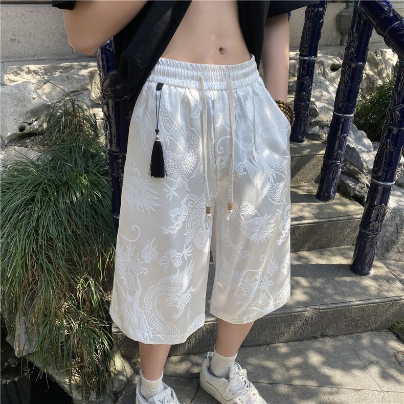 抖音品质夏季新款缎面新中式风宽松短裤B315-K24066-特p30控58,男装休闲裤,电商B315