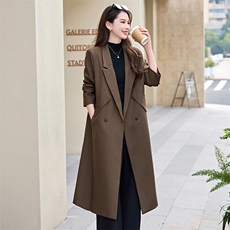 西装风衣女款2024新款春秋韩版高级感双排扣宽松气质长款女士大衣，女装风衣，火爆靓佳人