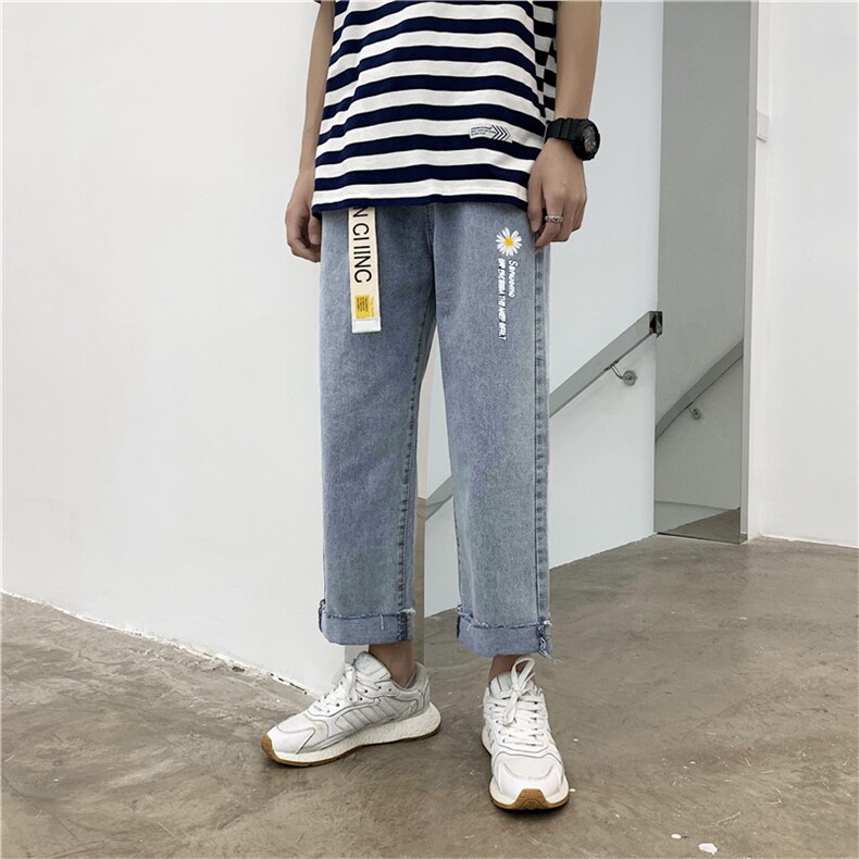送腰带秋冬新款小雏菊牛仔裤男港风宽松直筒老爹休闲裤k948-p35,男装牛仔裤,星座1008-2