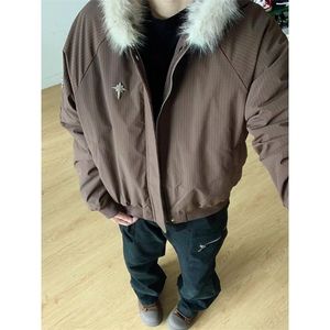 毛领棉服男女冬季美式复古短款棉衣加厚夹棉连帽外套 MY773图片