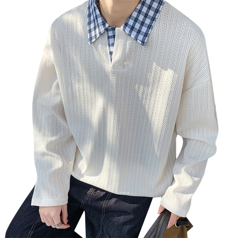 美式假两件格子翻领卫衣潮流宽松polo衫A161-MT-2602-P42,男装卫衣,电商A161