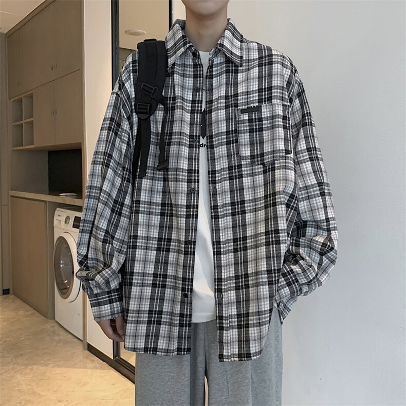 高品质秋款男长袖衬衫格子小贴标纯棉休闲外套CS86P40,男装衬衫,星座1013-1