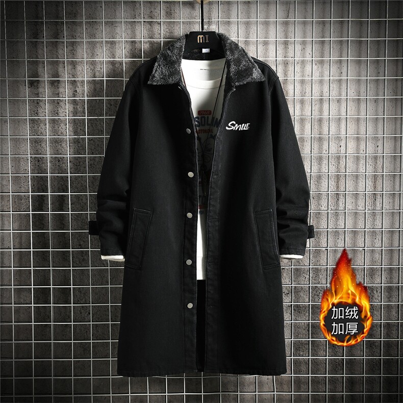 FY5022J-P98M-5XL控138加绒羊羔绒白底长款牛仔风衣大码网格，男装风衣，星座103A