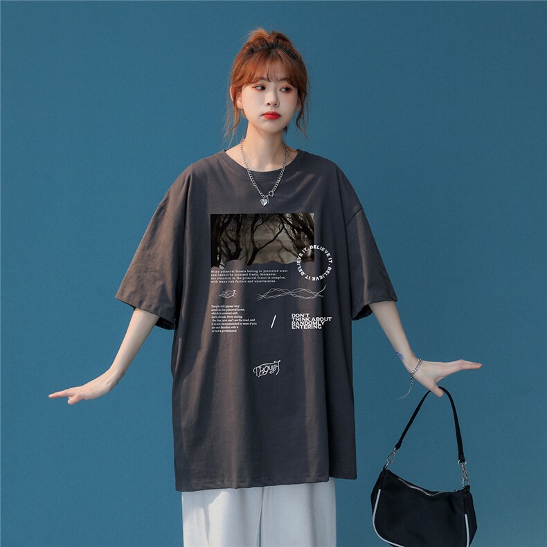 中性2022夏季新款设计感小众圆领情侣印花短袖T恤T1080P25控38,女装T恤,A247A
