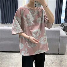 21夏季港风新款五分袖ins潮牌印花短袖T恤男宽松百搭体恤TX18-p20图片