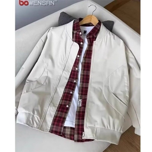 简约宽松型方领春季长袖常规款卡其色飞行员夹克外套男W6352-P43图片