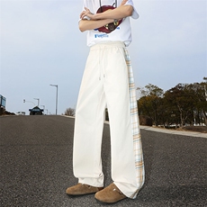 现货ZK7987-特批30控58撞色格子拼接运动大码休闲裤长裤，男装休闲裤，电商A059