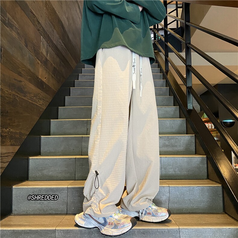 2023秋季新款港风垂感格子纹理宽松阔腿裤子B315-K23460-p55控68,男装休闲裤,电商B315