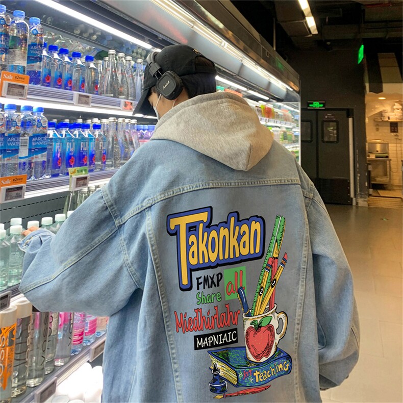 得物二开大货印花百搭牛仔夹克大码宽松休闲牛仔外套JK1267-P88,男装工装外套,星座1103-3