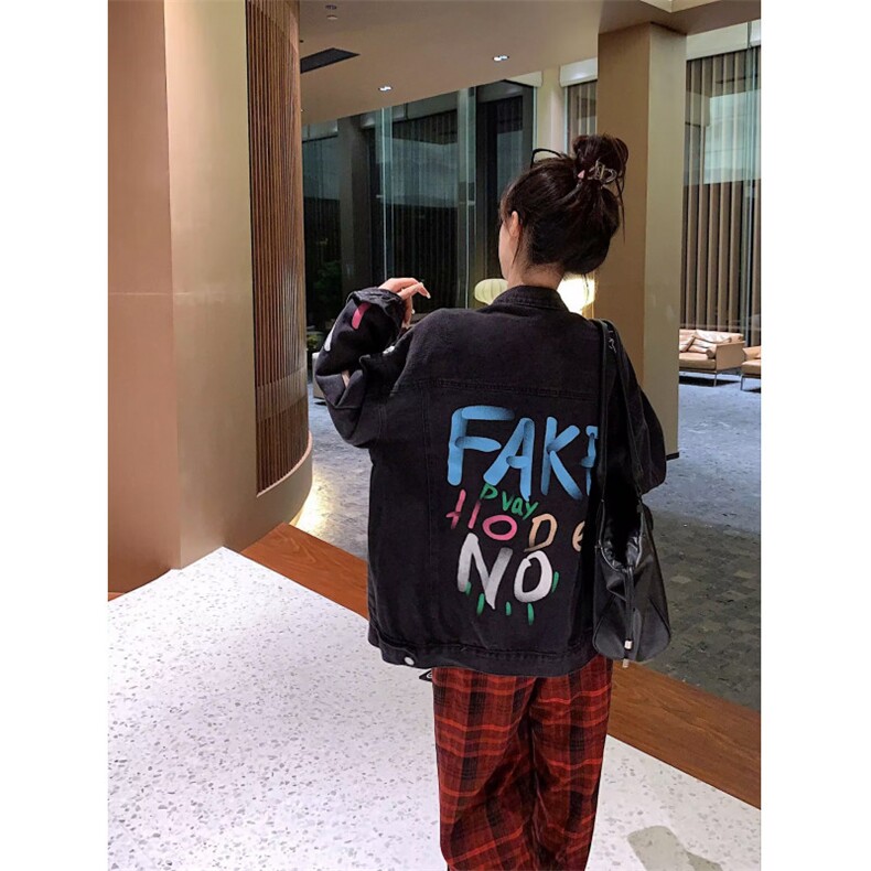 彩色涂鸦牛仔外套春秋新款大码胖MM设计感小众宽松休闲夹克上衣,男装工装外套,星座601-1