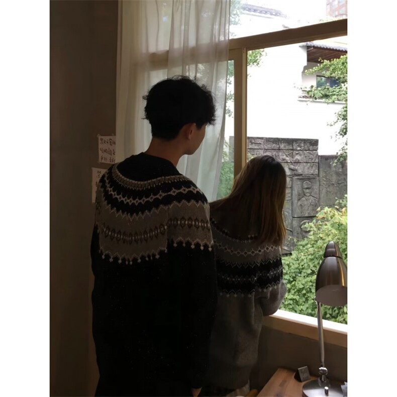2025费尔岛提花毛衣秋冬复古宽松慵懒风拉链开衫外套,男装针织衫/毛衣,星座506A