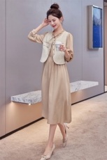 时尚气质潮流马甲连衣裙套装女2024年春装新款修身显瘦两件套裙子，女装套装/套裙，铭街依杨