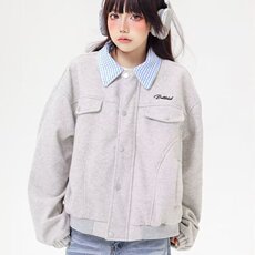 美式复古棒球服外套女春秋季新款设计感毛呢翻领宽松上衣夹克简约，男装夹克，星座1210-1