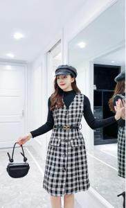 现货冬装时尚格子两件套连衣裙,女装连衣裙,西子阁